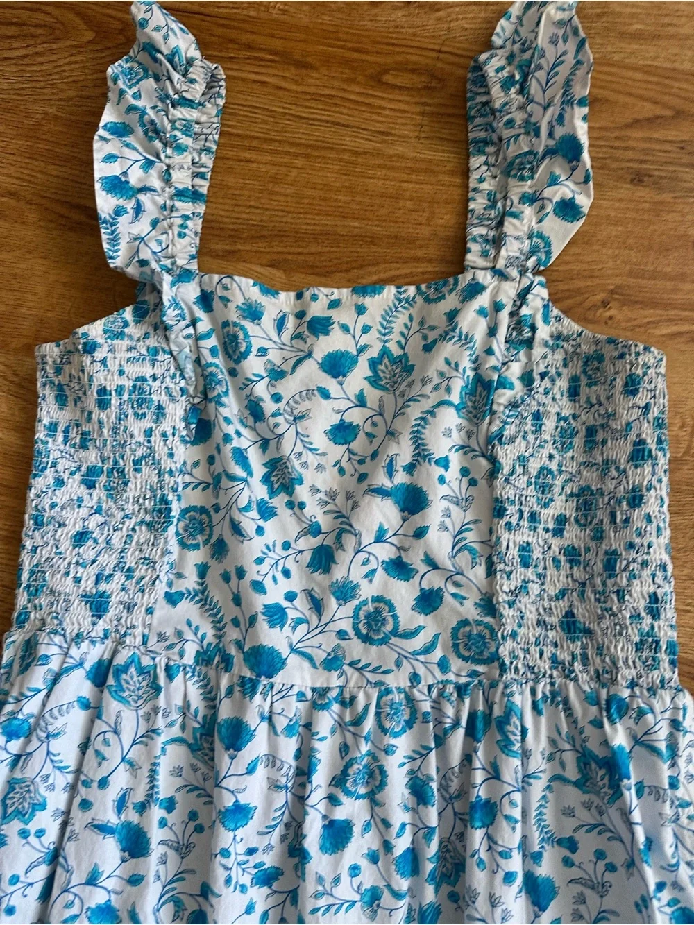 Draper James Carrie Blue White Smocked Midi Floral Sundress L - Picture 3 of 12